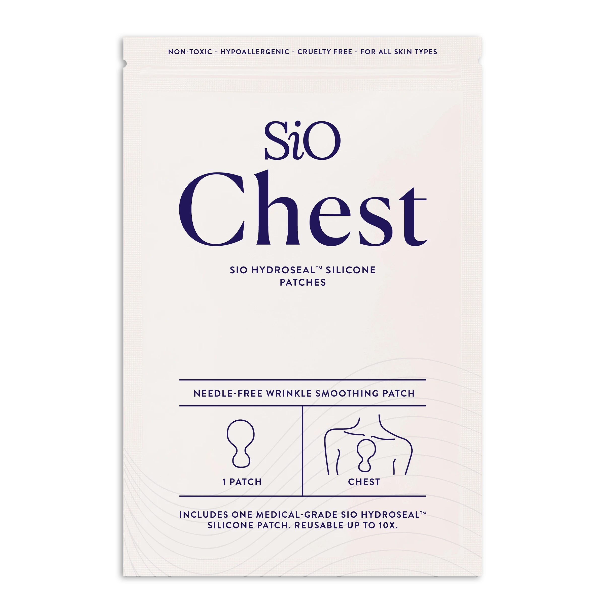 SIO Beauty reusable chest wrinkle smoothing silicone patch. Needle-free treatment for chest lines.