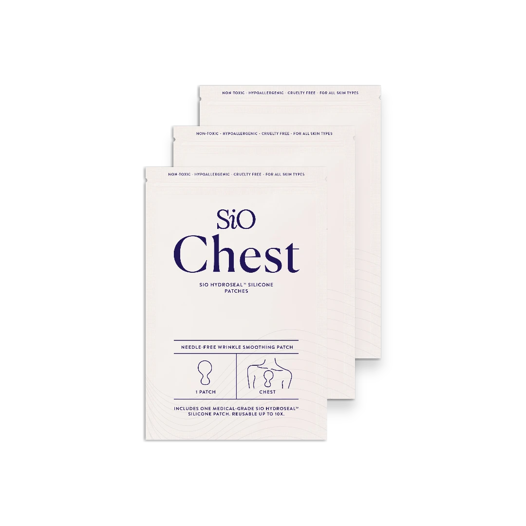 SIO Beauty Chest Hydroseal™ Silicone Patches visibly reduce chest wrinkles and prevent new creases. Reusable, non-toxic, hypoallergenic.
