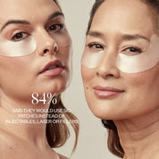 SIO Beauty women wearing clear silicone under-eye patches to smooth wrinkles overnight.