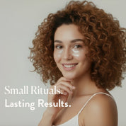 SIO Beauty Eye & Smile Hydroseal™ Patches on a smiling woman with curly hair, reducing wrinkles.