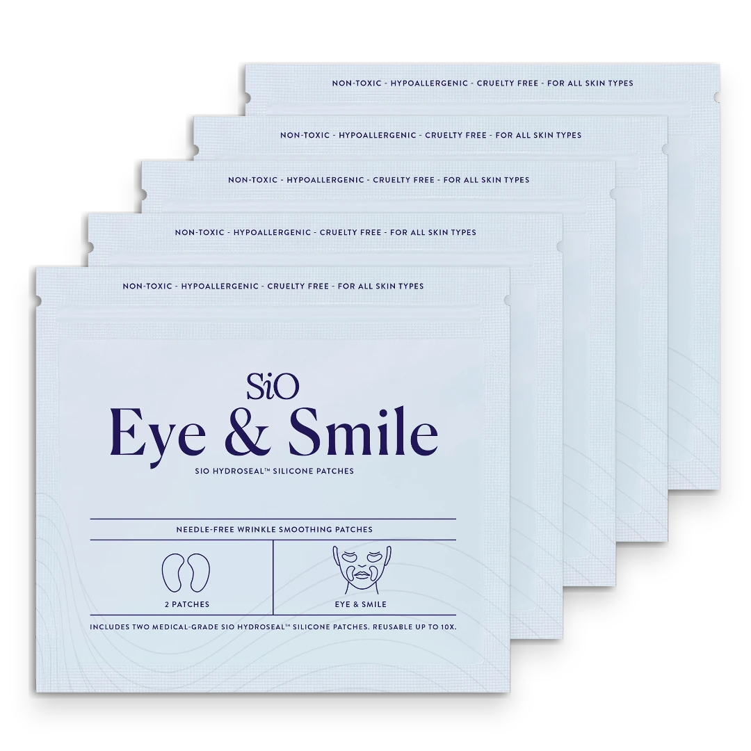 SIO Beauty Eye & Smile Hydroseal silicone patches for wrinkle smoothing around eyes and mouth. Reusable, medical-grade.
