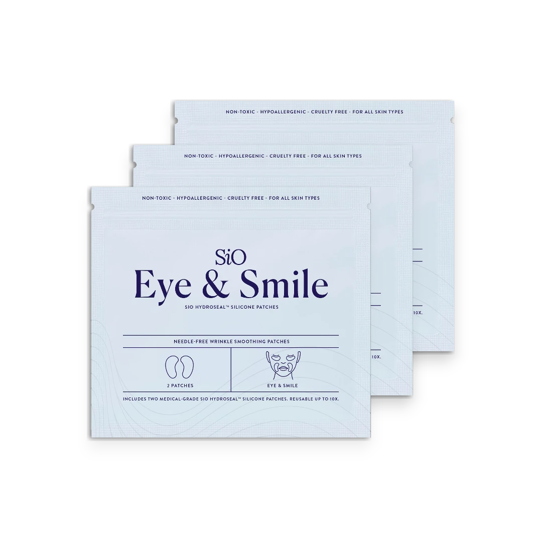SIO Beauty Eye & Smile Hydroseal silicone patches for wrinkle smoothing. Reusable, non-toxic, hypoallergenic.