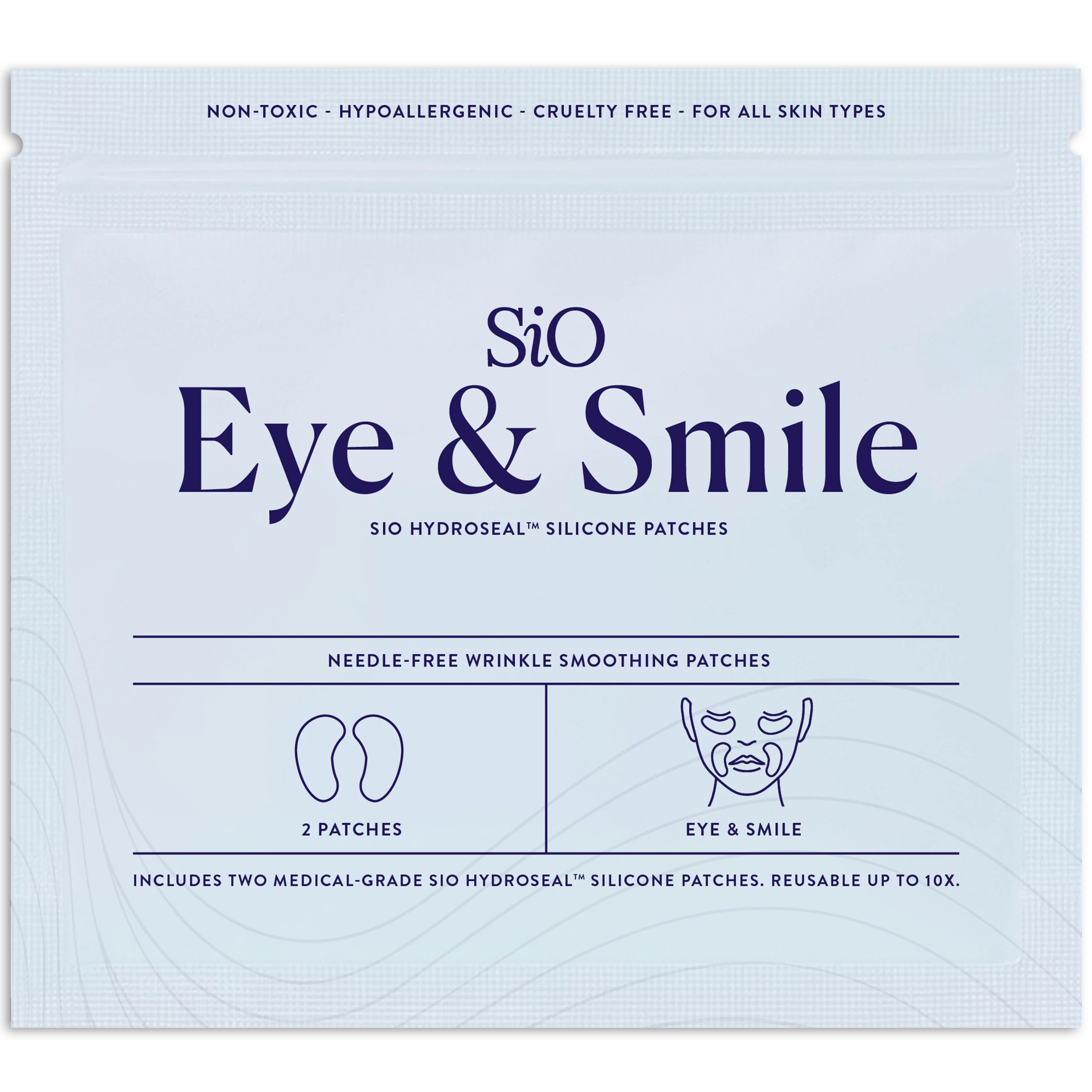 SIO Beauty Eye & Smile reusable silicone patches for wrinkle reduction around eyes and mouth. Needle-free, medical-grade, hypoallergenic.