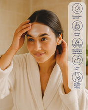 SIO Beauty Forehead Hydroseal patch made of medical-grade silicone, applied to a woman's forehead to smooth wrinkles.