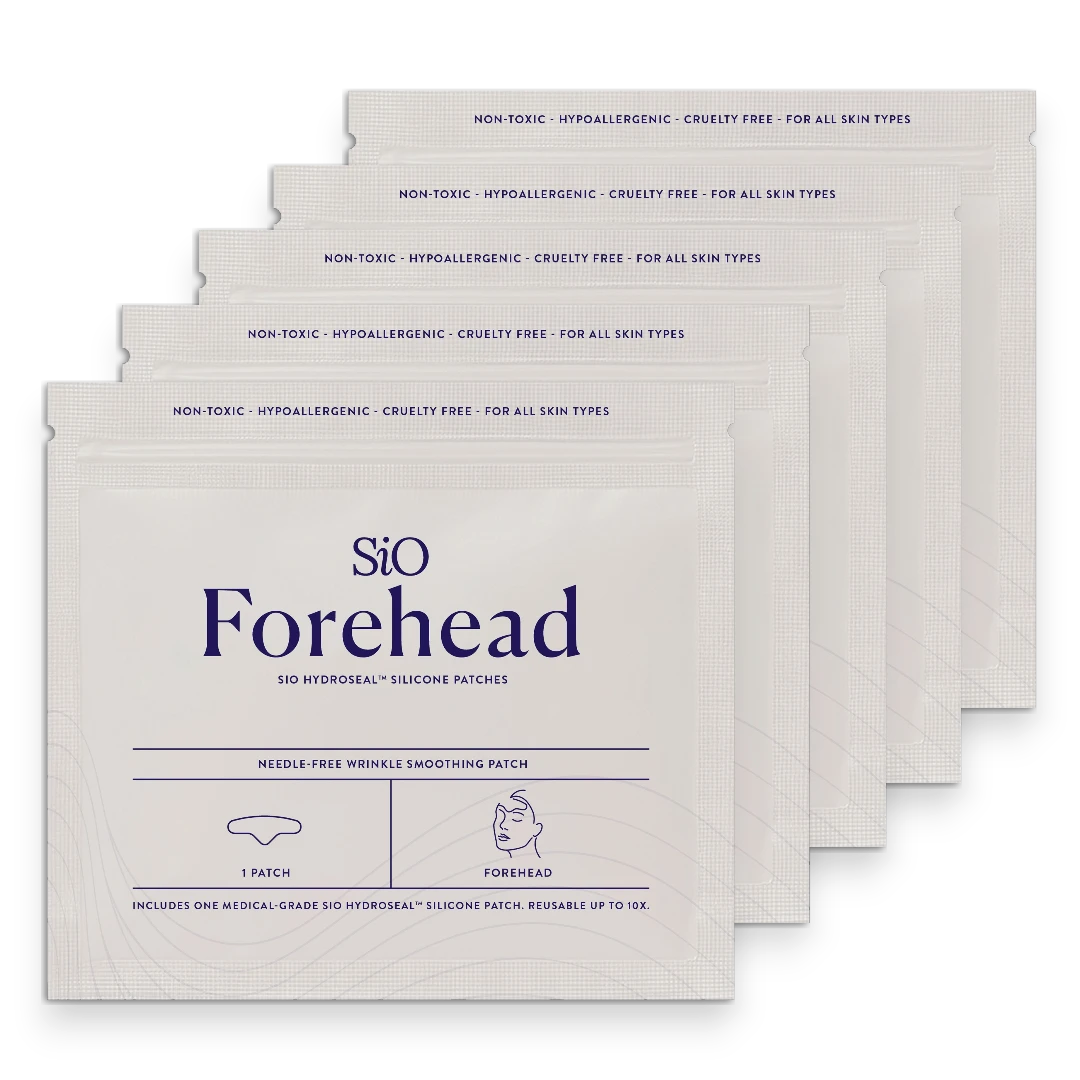SIO Beauty Forehead Hydroseal™ silicone patches for wrinkle smoothing. Reusable, non-toxic, hypoallergenic.