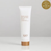 SIO Beauty Multivitamin Face & Body Scrub tube with a gold cap, featuring a 'Best Scrub 2024' award badge.
