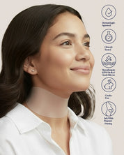 SIO Beauty reusable neck patch made of medical-grade silicone to treat wrinkles and tech neck. Beige colour.
