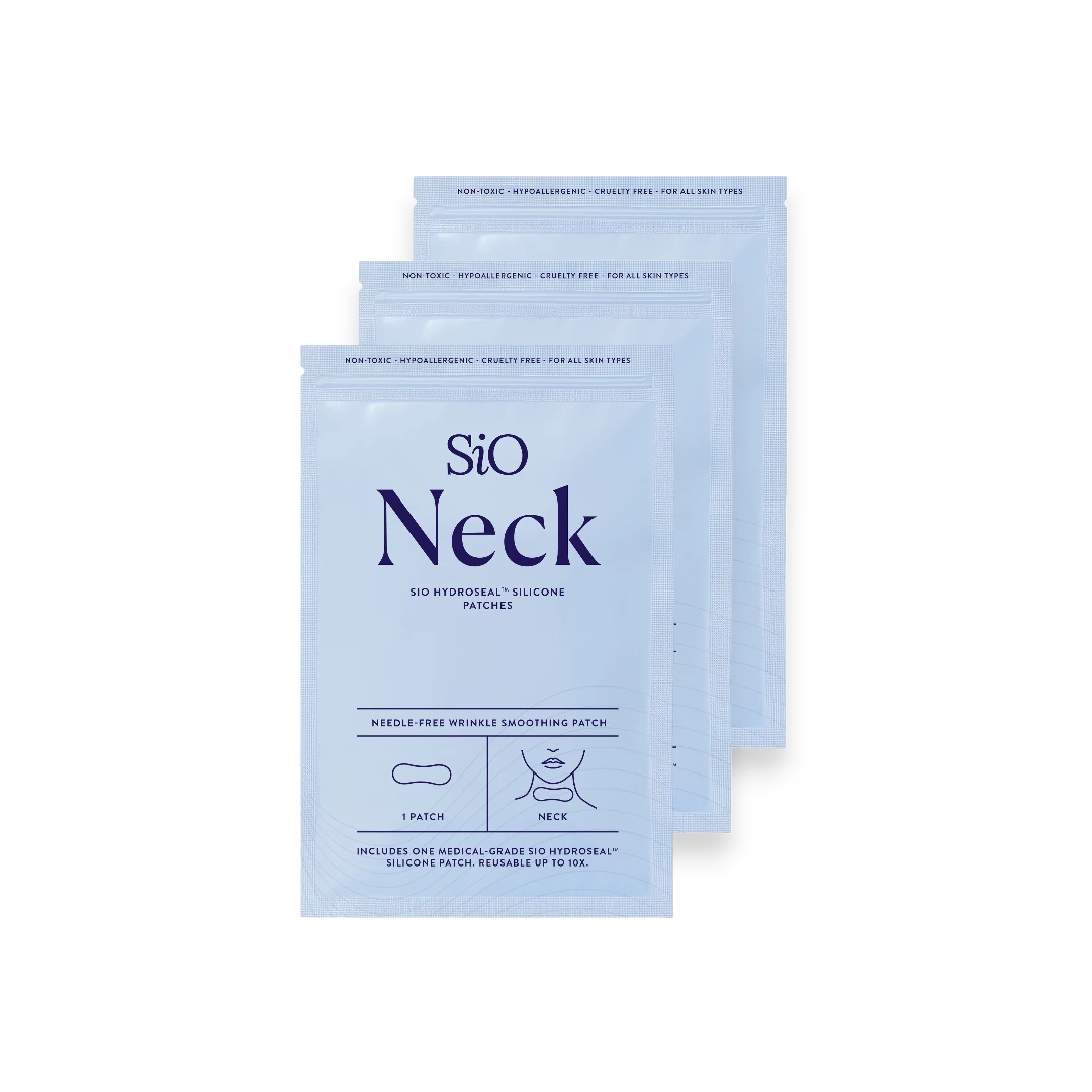 SIO Beauty Neck Hydroseal silicone patches for wrinkle treatment. Reusable, medical-grade silicone.