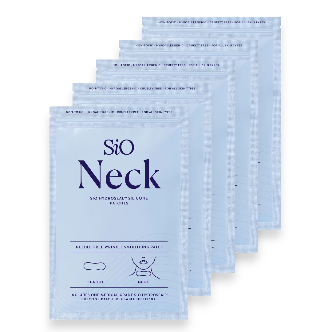 SIO Beauty Neck Hydroseal silicone patches for wrinkle smoothing and hydration. Reusable medical-grade silicone.
