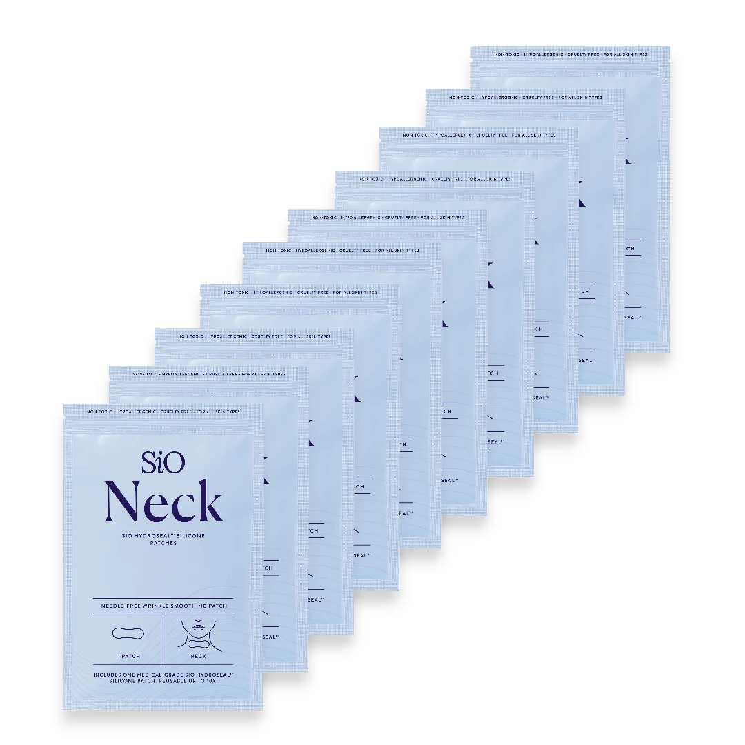 SIO Beauty Neck Hydroseal silicone patches for wrinkle smoothing. Reusable medical-grade silicone treatment for neck wrinkles.