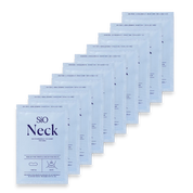 SIO Beauty Neck Hydroseal silicone patch packets arranged in a fan shape for wrinkle smoothing and hydration.